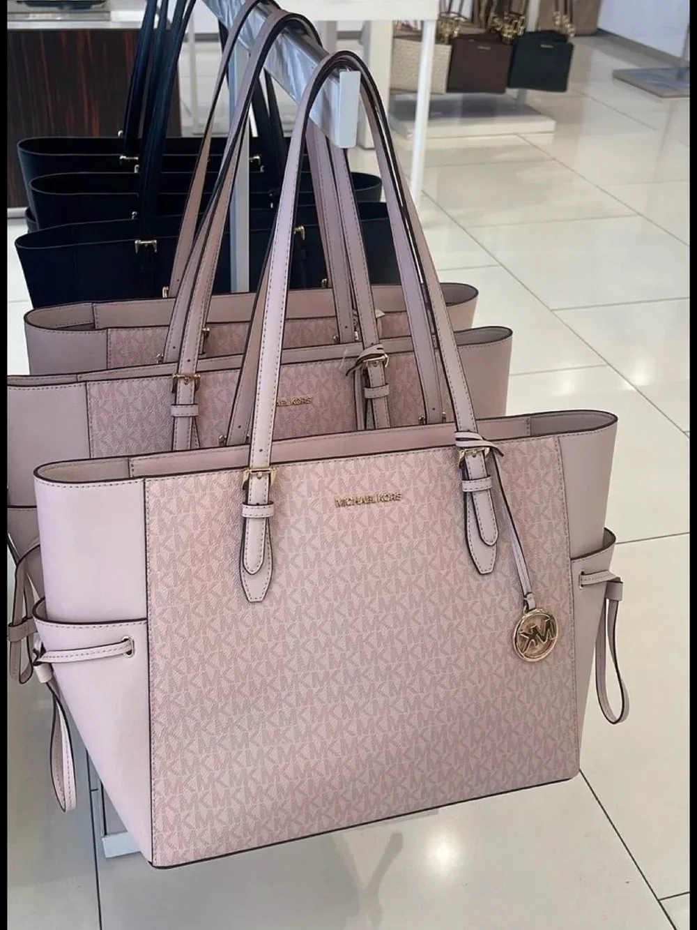 Michael Kors Pale Pink Signature Tote with Gold Charm